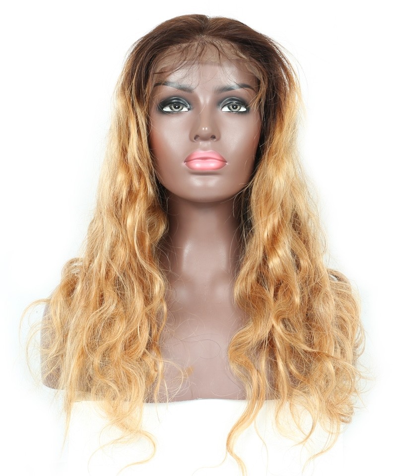 Honey Blonde Ombre Colored Lace Front Human Hair Wigs For Women