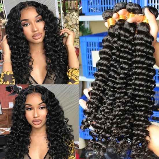 Dolago Brazilian Remy Human Hair Extensions Deep Curly Wave 3Pics Brazilian Human Hair Weave Bundles Sale 10-30 Inches Brazilian Bundles Natural Color Can Be Dyed And Bleached 