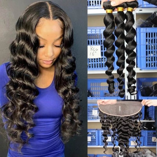 Dolago Hair Weaves  Loose Wave Human Hair Extension 3Pcs Natural Looking Brazilian Human Virgin Hair Bundles For Black Women Natural Color Can Be Dyed And Bleacked