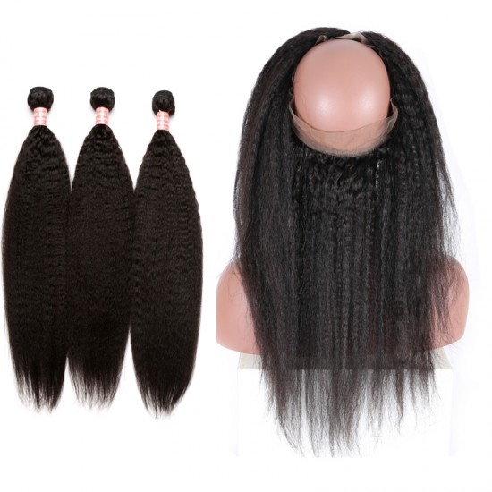 Dolago 360 Lace Frontal Closure With Bundle Kinky Straight Natural Color