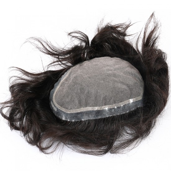 Dolago 100% Human Hair Natural Hairline Men Toupee Hair Replacement Hair