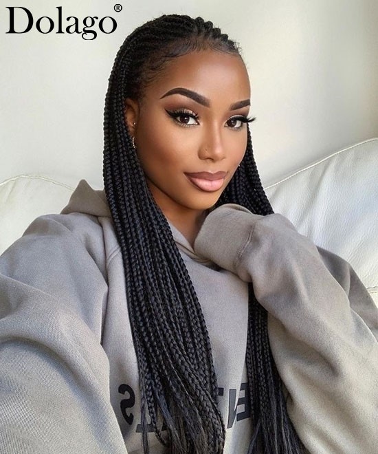 Cornrow braided wigs knotless braided lace wigs 13X3 lace frontal braided wig for african american 26inch 100% handmade braid affordable synthetic braided wigs free shipping dolago 