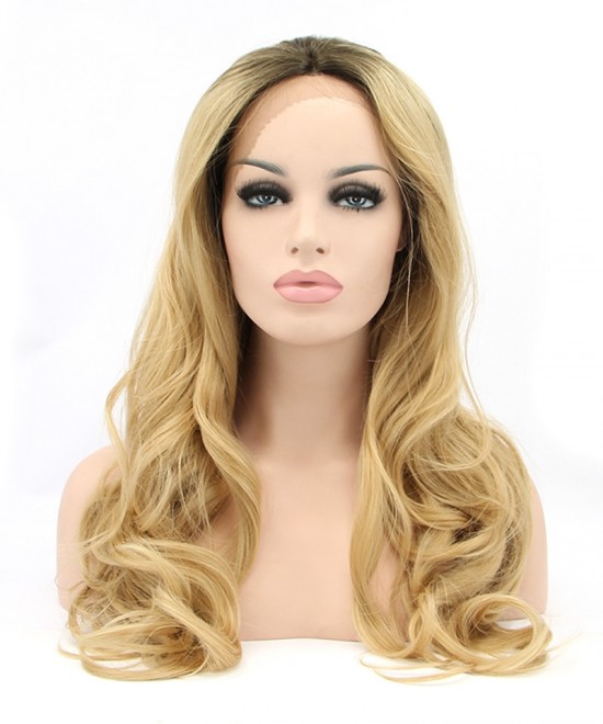 Dolago Golden Yellow Women Fashion Synthetic Wig Big Blonde Wavy Lace Front Wigs