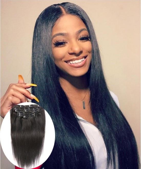 Dolago 7 Pieces/Set Hair Straight Wave Clip In Hair Extensions For Black Women 100% Virgin Human Hair 120g Straight Braid Clip Ins Hair extension For Sale Online 