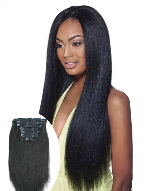 Dolago Light Yaki Straight Clip in Human Hair Extensions High Quality Brazilian Yaki Clip Hair Natural Color For Black Women Can Be Dyed And Bleached For Sale Online 