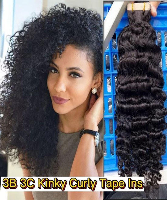 Dolago Natural 3B 3C Kinky Curly Tape In Human Hair Extensions For Black Women Girls For Sale 8-30 Inches Curly Brazilian Tape Ins Extensions Wholesale Online Best Virgin Human Hair Bundles Free Shipping 