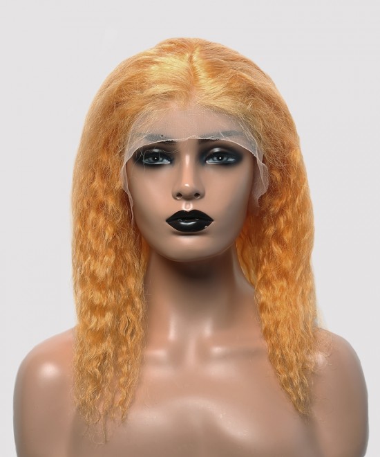 Dolago Colorful Wig Curly Bob Lace Front Wigs Pre-Plucked 130% Density Bright Yellow