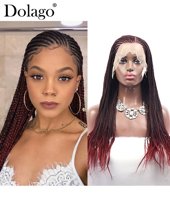 Braided wigs knotless cornrow braided lace front wigs for sale 13X6 lace frontal african american braided wig 100% handmade braid side part style 26inch cheap synthetic braiding wig free shipping