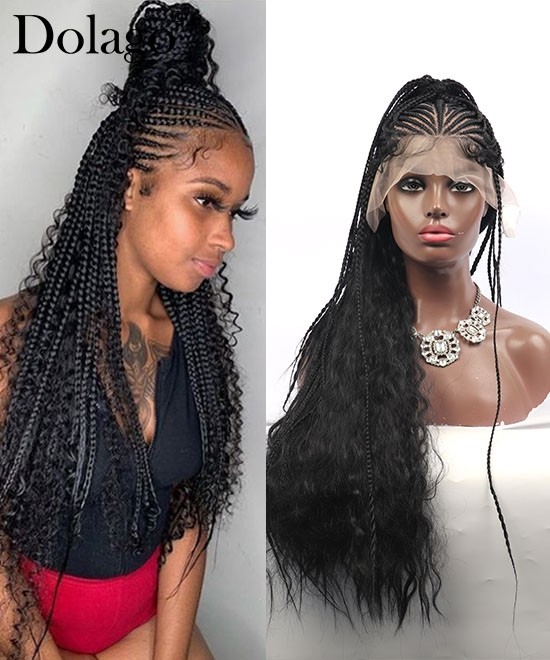 Braided wigs Boho braided lace front wig 13X6 30inch 100% handmade cornrow braid wigs for women cheap synthetic knotless braided lace frontal wigs dolago hair on sale free shipping 