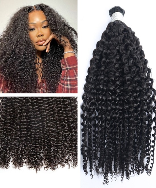 Dolago Natural Kinky Curly I tip Human Hair Extensions For Women High Quality Brazilian 100 Pieces/set I tip hair extensions With Silicone Rings Wholesale Itips Hair For Sale Online