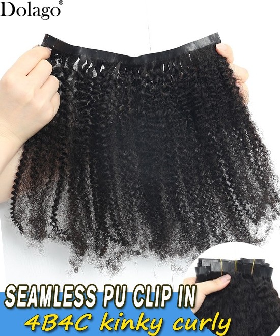 Dolago Afro Kinky Curly Human Hair Pu Clip Ins 8-30 Inches Natural Looking Good Quality Pu Clip In Human Hair Extensions For Sale At Cheap Prices From Online Shop 