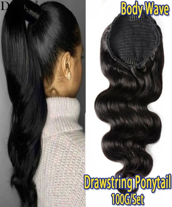 Body Wave Drawstring Brazilian Ponytail Extensions For Women