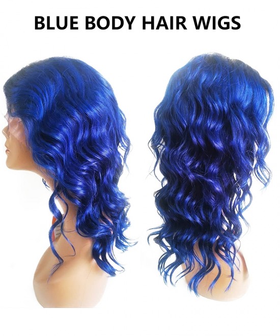 Dolago Blue Colorful Body Wave 13x6 Transparent Lace Front Human Hair