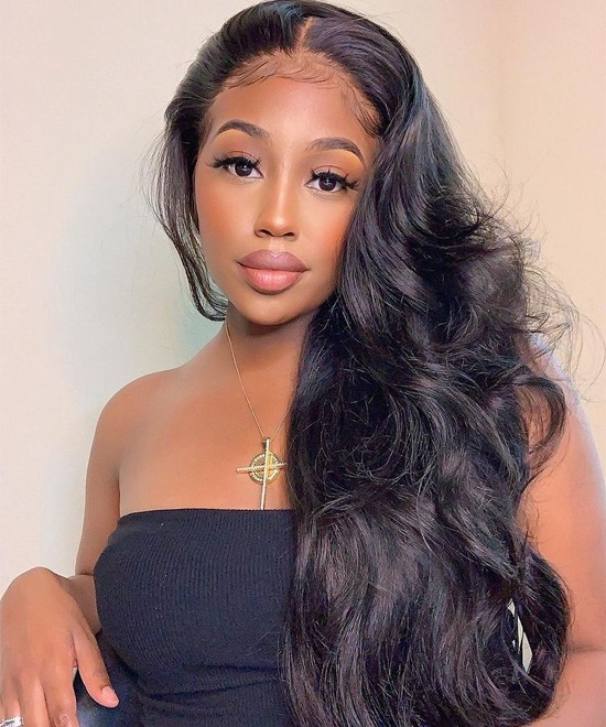 Dolago Body Wave 180% Full Lace Human Hair Wigs With Invisible Hairline For Black Women Pre Plucked Brazilian Full Lace Wigs Can Be Dyed With Natural Baby Hair For Sale Wavy Transparent Full Lace Wig