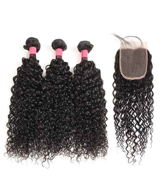 Dolago 3 Deep Curly Human Hair Bundles With Closure For Women Brazilian Virgin 3 Bundles And Lace Frontal Closure Hair Extensions Online Shop Cheap Pack With Closures Hair For Sale