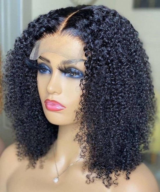 Kinky Curly HD Lace Closure Human Hair Wigs For Women