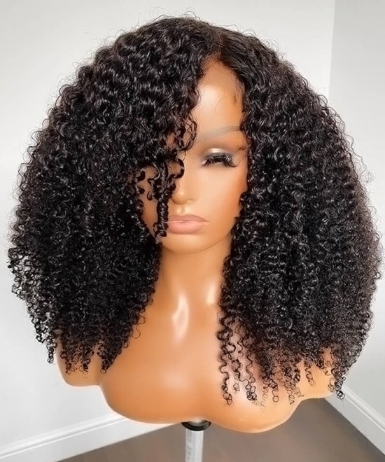 kinky curly transparent lace front human hair wigs for sale