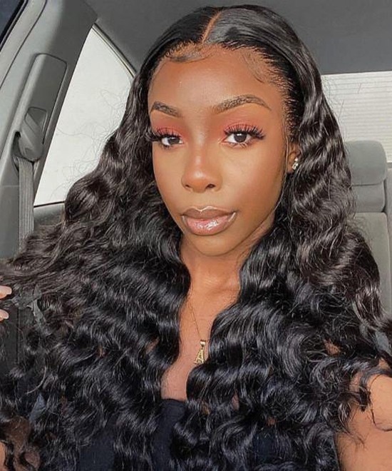 Dolago Natural Black Deep Wave Lace Front Wigs Human Hair For Black Women 130% Density 13x4 Lace Front Wig With Baby Hair For Sale Glueless Cheap Front Transparent Lace Wigs Pre Plucked Free Shipping