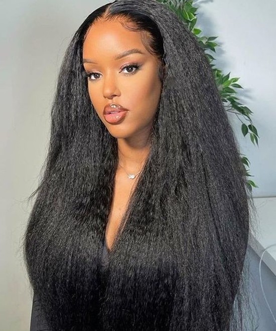 Dolago Best Kinky Straight Full Lace Human Hair Wigs For Black Women Cheap 180% Density Glueless Full Lace Wigs For Sales Natural Coarse Yaki Full Lace Wig Pre Plucked With Baby Hair 