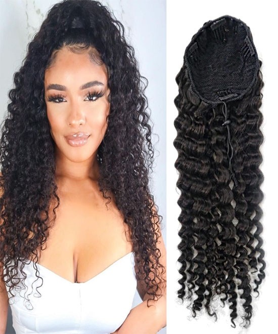 Loose Curly Drawstring Ponytail For Women with Clip Ins