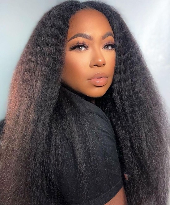 Dolago 250% High Density Kinky Straight Human Hair Lace Frontal Wig For Women Good Quality Glueless Lace Front Wigs For Sale Brazilian Real Black Human Hair Wigs Pre Plucked With Baby Hair Online Store 