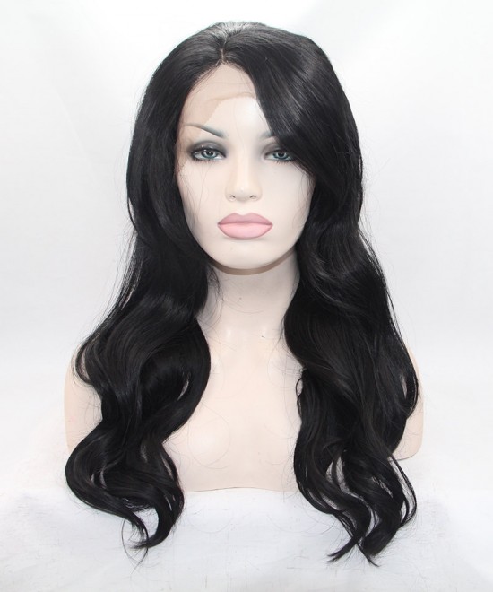 Dolago Black Wavy Side Part Synthetic Wig Lace Front Wig For Black Women