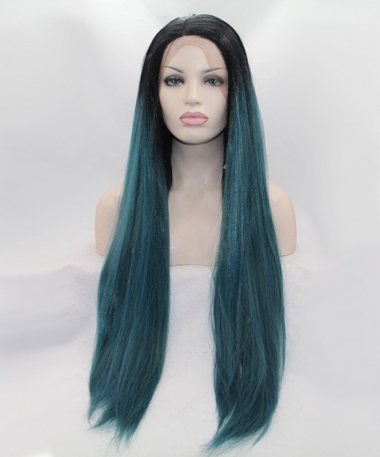 Dolago 1B/Dark Blue Ombre Synthetic Wig Lace Front Wig 