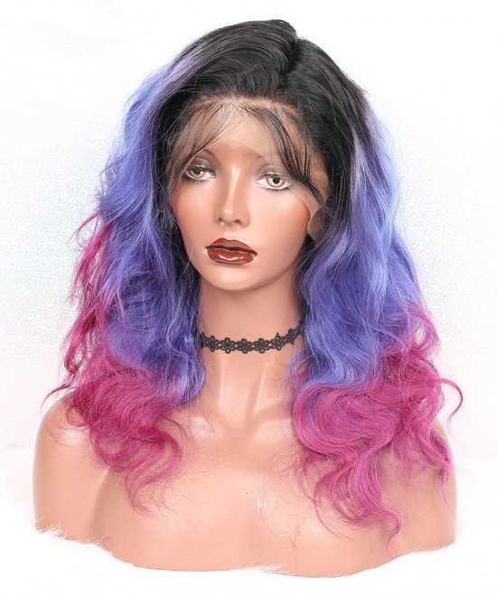 Luxury Natural Wave 1B/Purple/Pink Ombre Colored Lace Wigs