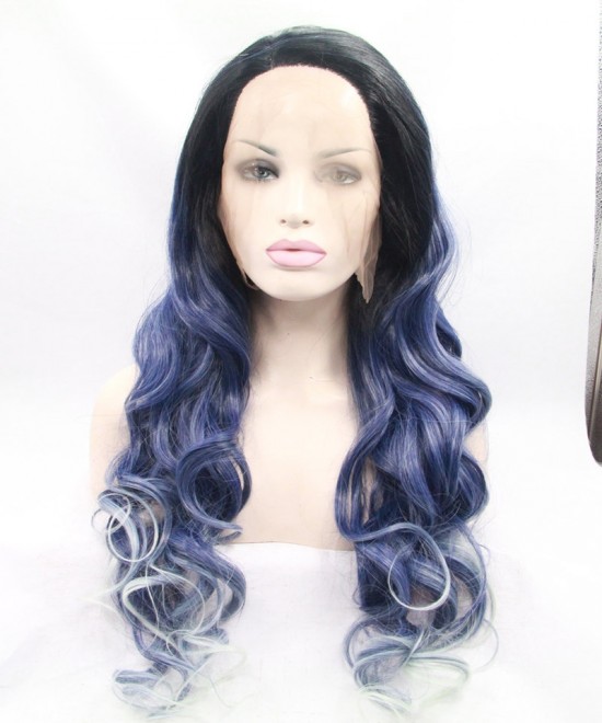Dolago 1B/Blue With White Highlight Synthetic Wig For Black Women