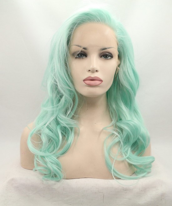 Dolago Light Green Lace Front Wig Wavy Synthetic Wig