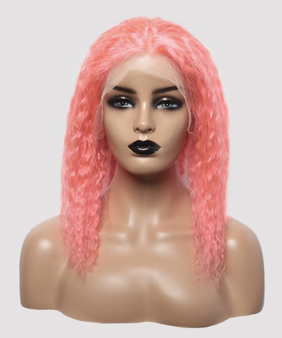 Dolago Colorful Wig Curly Bob Lace Front Wigs Pre-Plucked 130% Density Light Pink