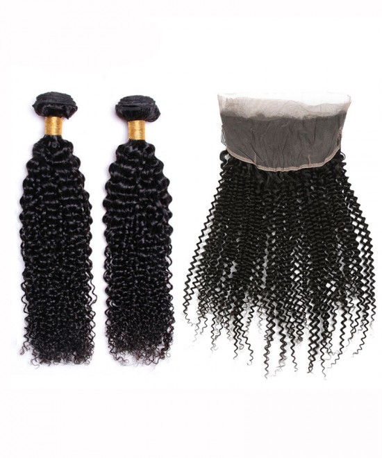 Dolago Brazilian Virgin Hair Kinky Curly 360 Lace Frontal With 2 Bundles