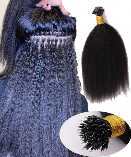 Kinky Straight Nano Ring Human Hair Extensions For Sale 