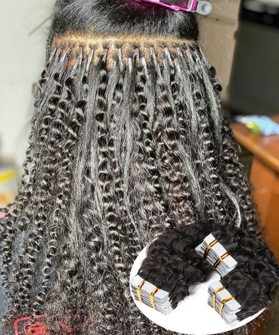 Dolago 8-30 Inches Kinky Curly Tape In Hair Extensions For Women 100% Brazilian Tape Human Hair At Cheap Prices Good Quality Kinky Curly Tape Hair To Make Long Hairstyles For Sale  
