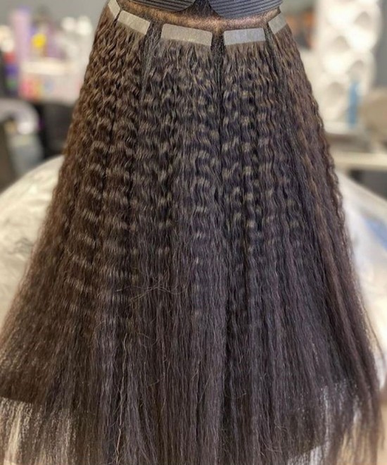Dolago High Quality Kinky Straight Tape In Hair Extensions 100% Human