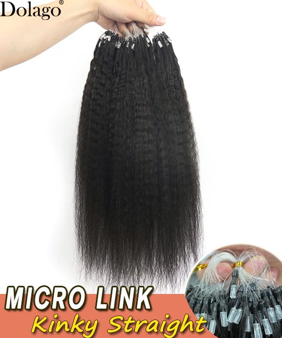 Dolago Mongolian Kinky Straight Micro Link Human Hair Extensions For Women 10-30 inches Nano Ring To Make Long Hairstyles Easy To Install Glueless Tip Hair Bundles For Sale Cheap Wholesale Price