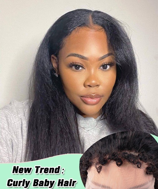 Dolago Glueless Kinky Straight Lace Front Human Hair Wigs With Curly Baby Hair For Black Women High Quality 150% Coarse Yaki 13x6 Frontal Wigs Pre Plucked For Sale Online Natural Front Lace Wig Free Shipping