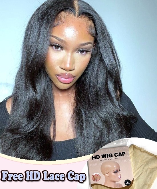 Dolago 250% Yaki Straight HD Swiss Lace Front Wigs With Invisible Hairline For Black Women Glueless Undetectable 13x6 Lace Frontal Wigs Pre Plucked Brazilian HD Crystal Front Lace Human Hair Wig Free Shipping