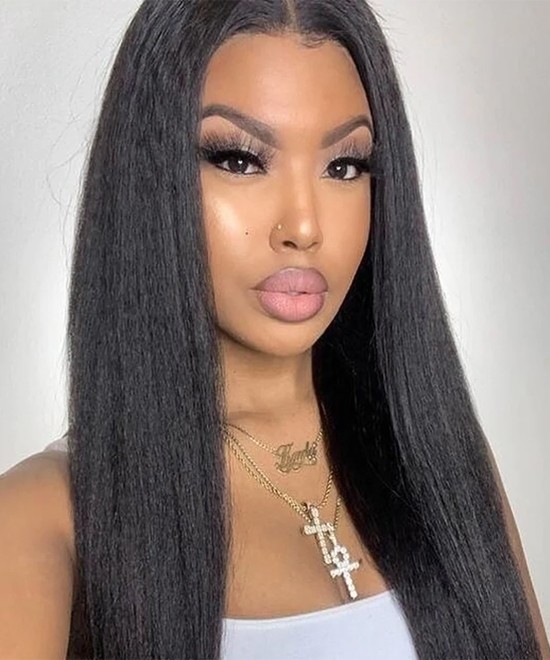 Dolago Cheap 130% Kinky Straight Human Hair Lace Front Wigs For Black Women Natural Coarse Yaki Straight 13x4 Lace Front Wigs Pre Plucked For Sale High Quality Glueless Frontal Wigs With Baby Hair 