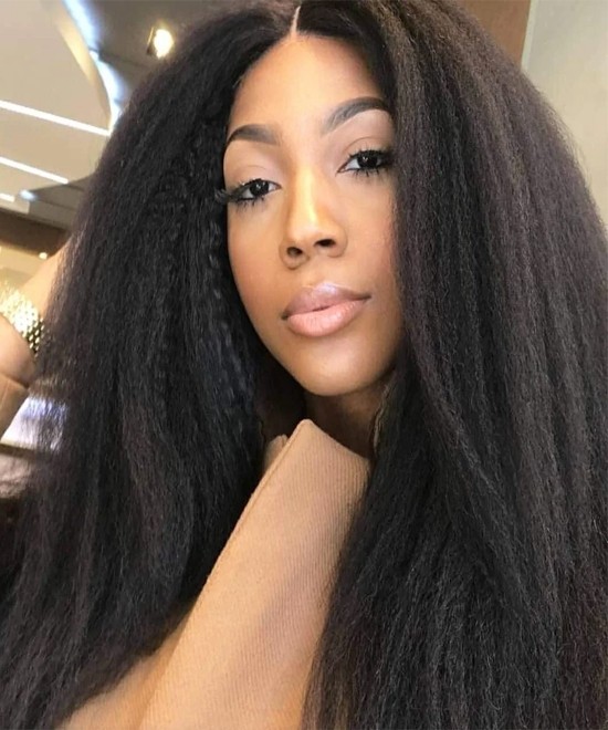 Dolago Natural Kinky Straight 360 Lace Frontal Human Hair Wig For Black Women Online 150% Coarse Yaki Straight Glueless 360 Lace Wig Pre Plucked For Sale High Quality 360 Full Lace Wigs With Baby Hair Free Shipping