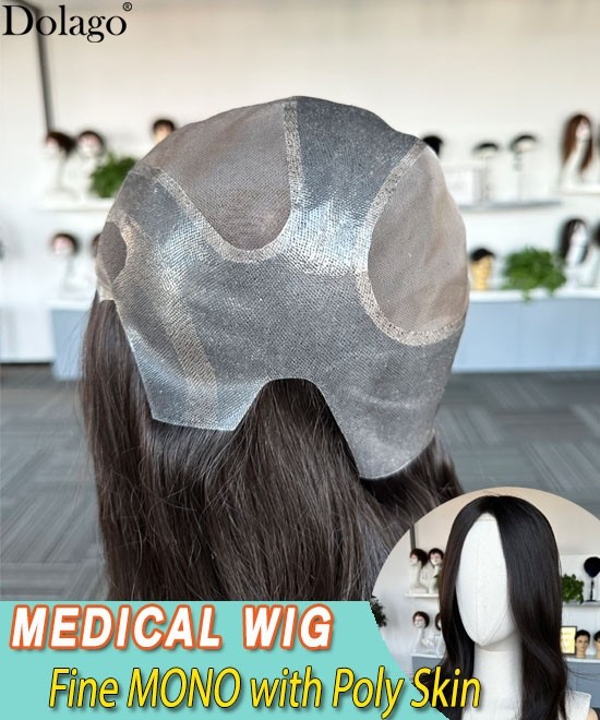 Dolago 130% Natural Poly Skin Medical Wigs For Cancer Patients Women's Virgin Human Hair Lace Front Medical Wig For Alopecia And Chemo Hair Loss Wholesale