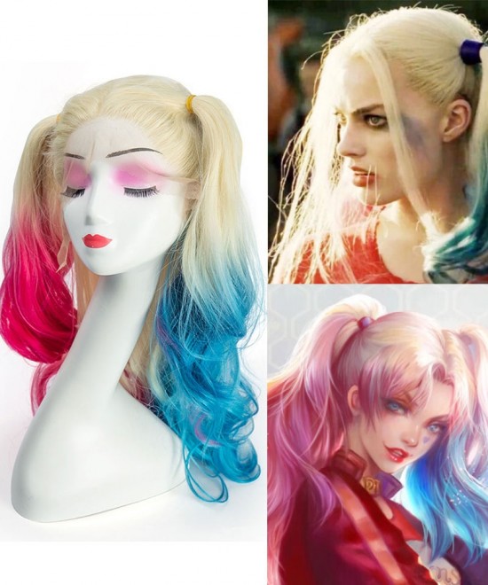 Ombre Colored Synthetic Hair Wigs Harley Quinn Costume for women