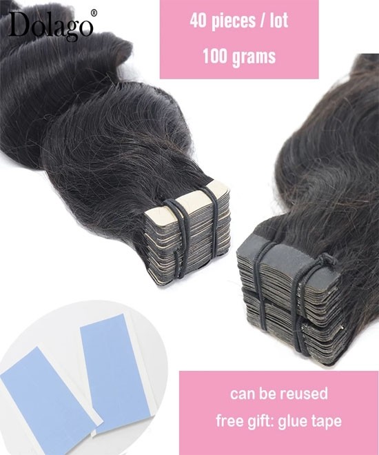 Dolago Loose Wave Flat Tape Human Hair Extensions For Women To Make