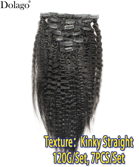 Dolago Kinky Straight Good Cheap Clip In Human Hair Extensions Brazilian Kinky Straight Clip ins Hair Extensions 7pcs/set 120g For Women Free Shipping Online