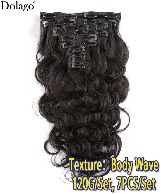 Dolago Best Cheap Body Wave Clip in Human Hair Extensions For Women 120g/7pcs High Quality Brazilian Braid Wave Clip Ins Extensions For sale online shop  