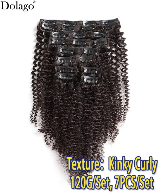 Dolago Brazilian Kinky Curly Clip In Hair Extensions For Black Women Good Cheap 100% Human Hair Kinky Curly Hair Clip Ins With 7 Pieces & 18 Clips For Sale Online