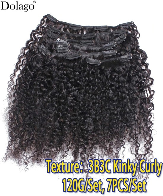 Dolago Good Cheap 3B 3C Kinky Curly Clip In Human Hair Extensions Brazilian Virgin Curly Human Hair Clip Ins Extensions 120g/Set For Black Women For Sale Online