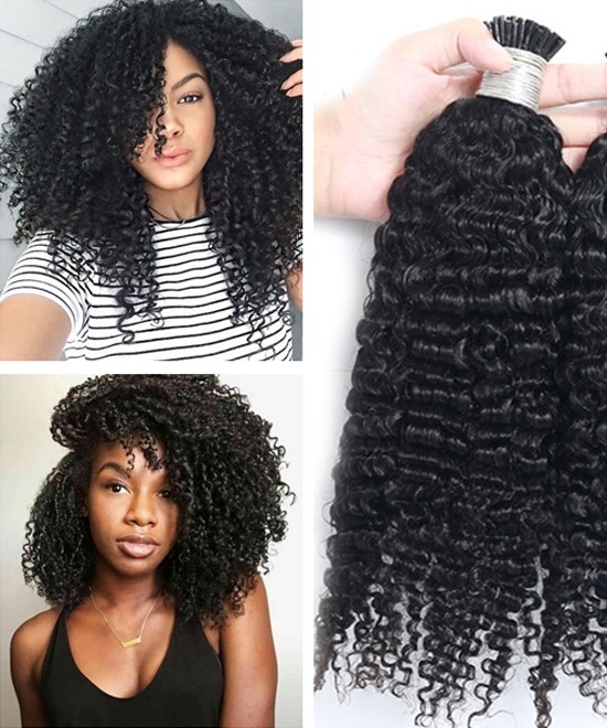 Dolago 3B 3C Kinky Curly I tip Extensions For Women Mongolia Real Human Hair Itip Extensions For Thin Hair 100 Pieces/set Kinky Curly Fusion Itip Extension With Silicone Rings Wholesale For Sale  