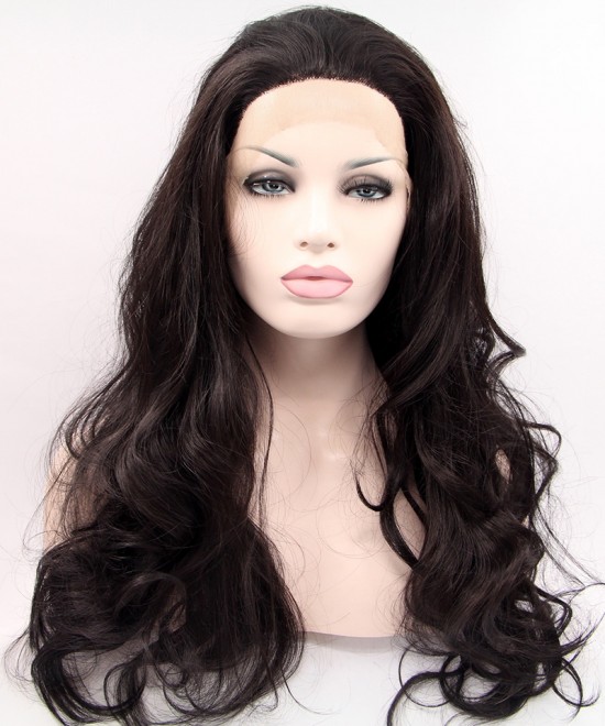 Dolago Hair Lace Wig Dark Brown Long Wavy Synthetic Lace Front Wig
