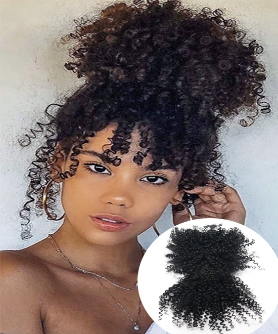 Dolago Natural Black Kinky Curly Human Hair Drawstring Pineapple Updo Ponytail With Bang Best Clip In Hair Extensions For Women High Quality Brazilian Real Human Hair Ponytail Extension For Sale Online